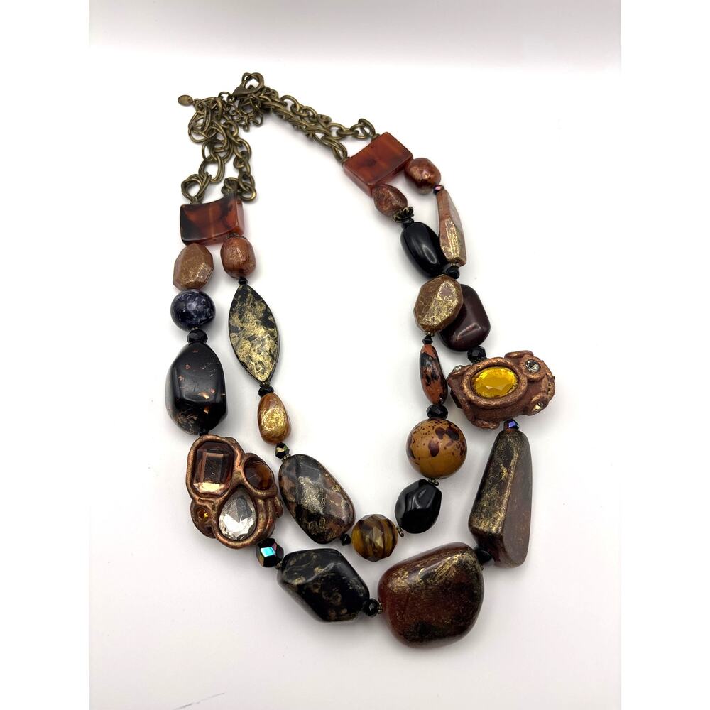 CHICOS Double-Layered Chunky Boho-Chic Necklace Lucite Faux Stones Jewelry